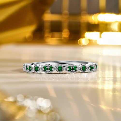 0.25 Carat May Birthstone Art-Deco Wedding Band