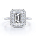 JeenMata 1.5 Carat Emerald Cut Moissanite Engagement Ring - Bridal Ring - Double Halo Ring - Cluster Ring