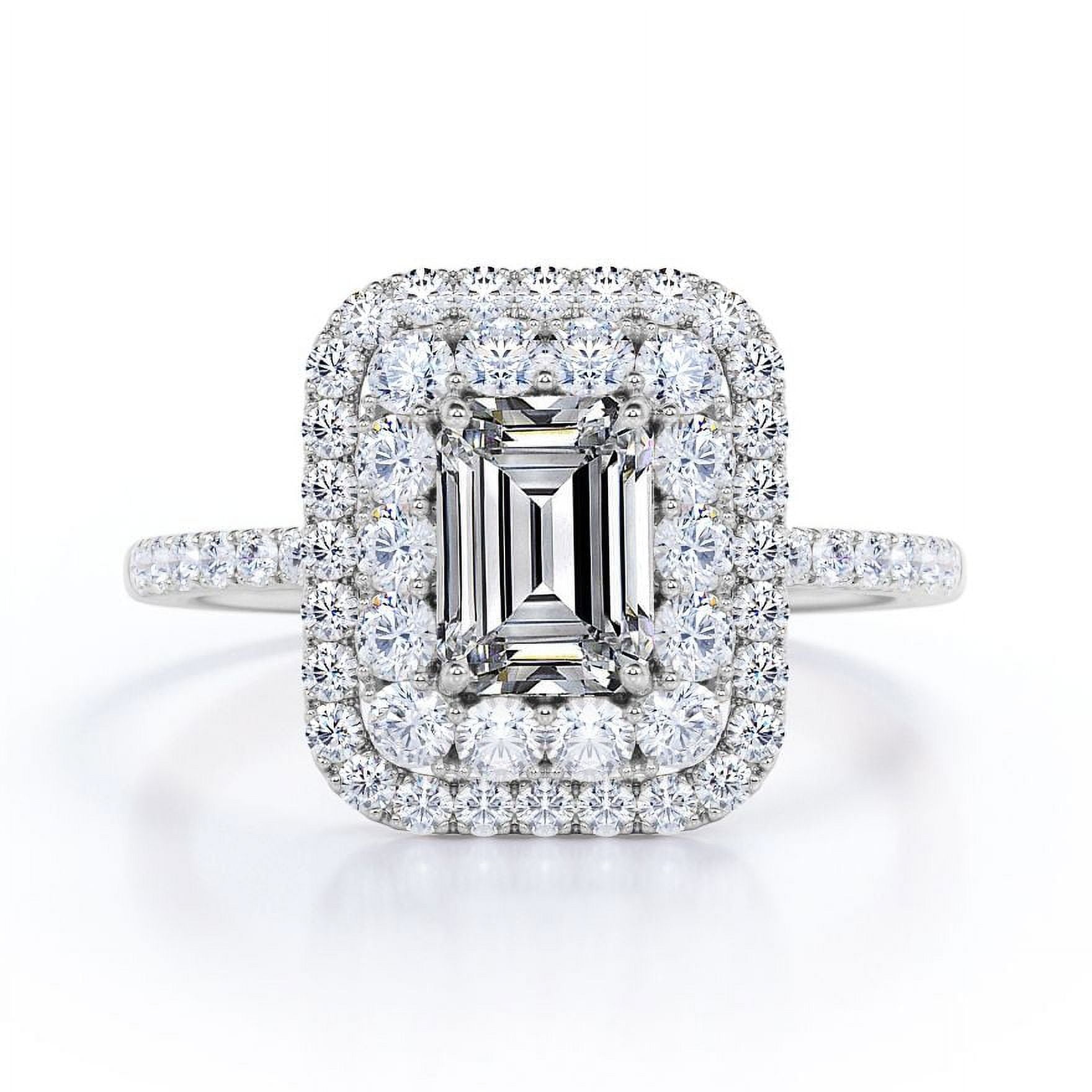 JeenMata 1.5 Carat Emerald Cut Moissanite Engagement Ring - Bridal Ring - Double Halo Ring - Cluster Ring