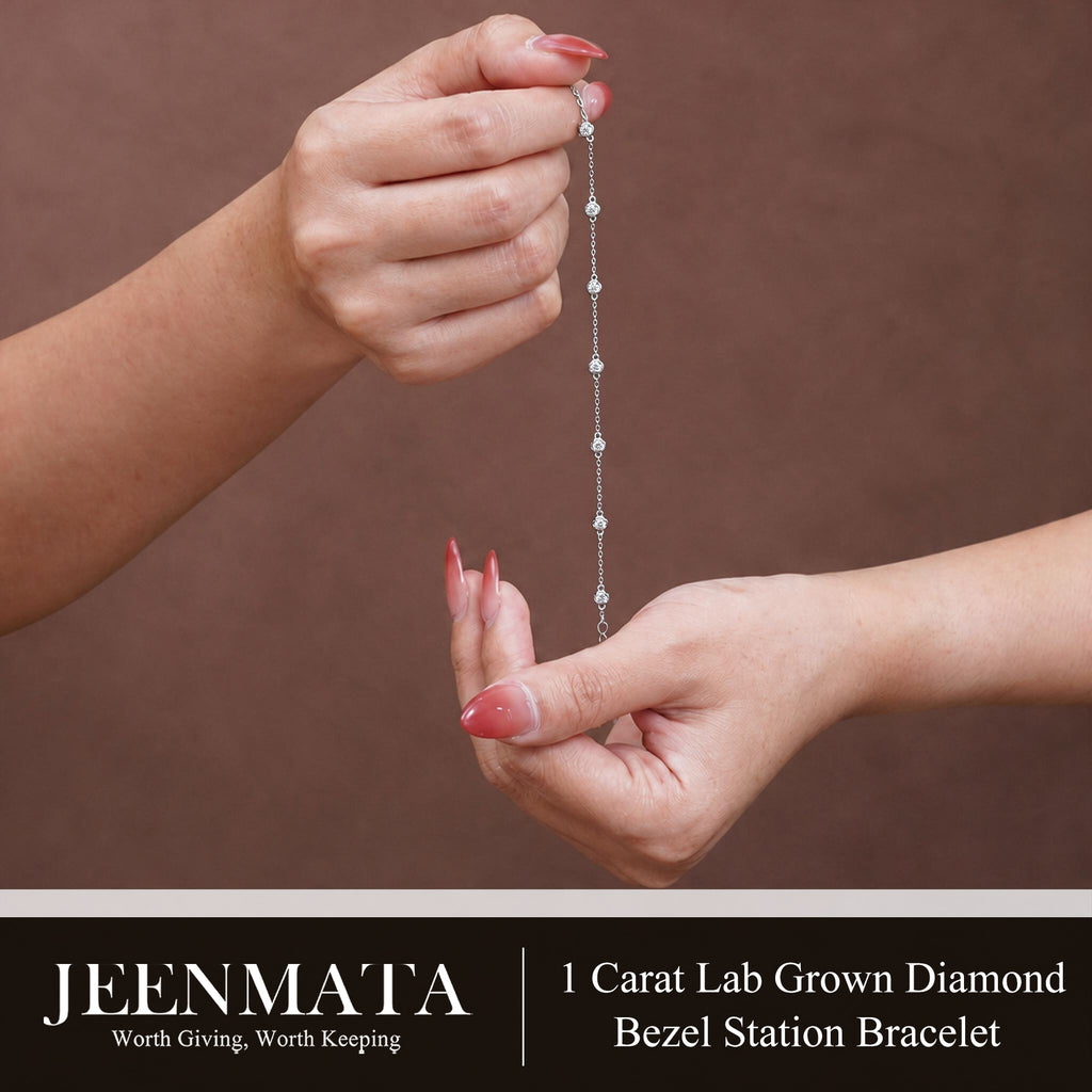 JeenMata 1 Carat Lab Grown Diamond Bezel Station Bracelets - Elegant Gift Jewelry Bracelet in 18K White Gold Plating Gift for Women, Girlfriend