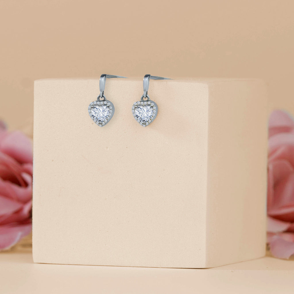 JeenMata Forever Heart 1.25 Carat - Moissanite - April Earrings in 18K White Gold Plating over Silver