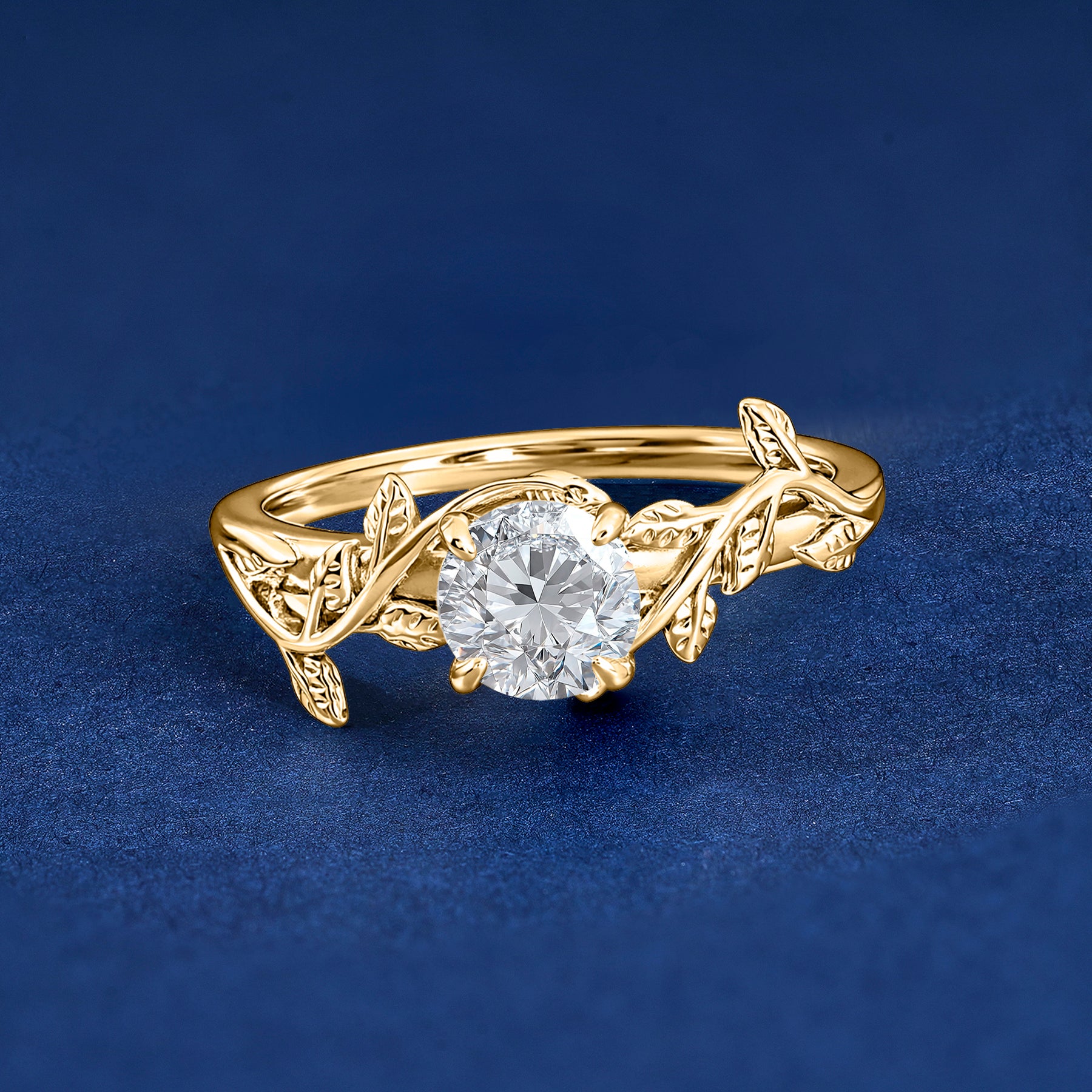 JeenMata 2 Carat Round Cut Moissanite Bohemian Engagement Ring - Vintage Moissanite Promise Ring - 18K Yellow Gold Plating for Women