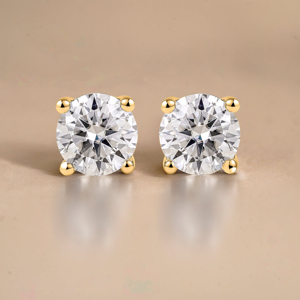 JeenMata Lab Grown Diamond Earrings 1.25 Carat Round Cut 18K Yellow Gold Plated Solitaire Studs for Women