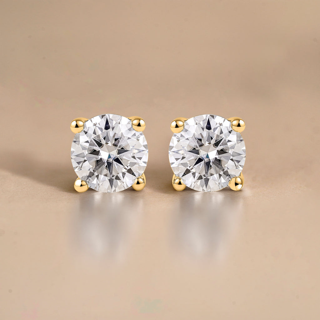 JeenMata Lab Grown Diamond Earrings 0.75 Carat Round Cut 18K Yellow Gold Plated Solitaire Studs for Women