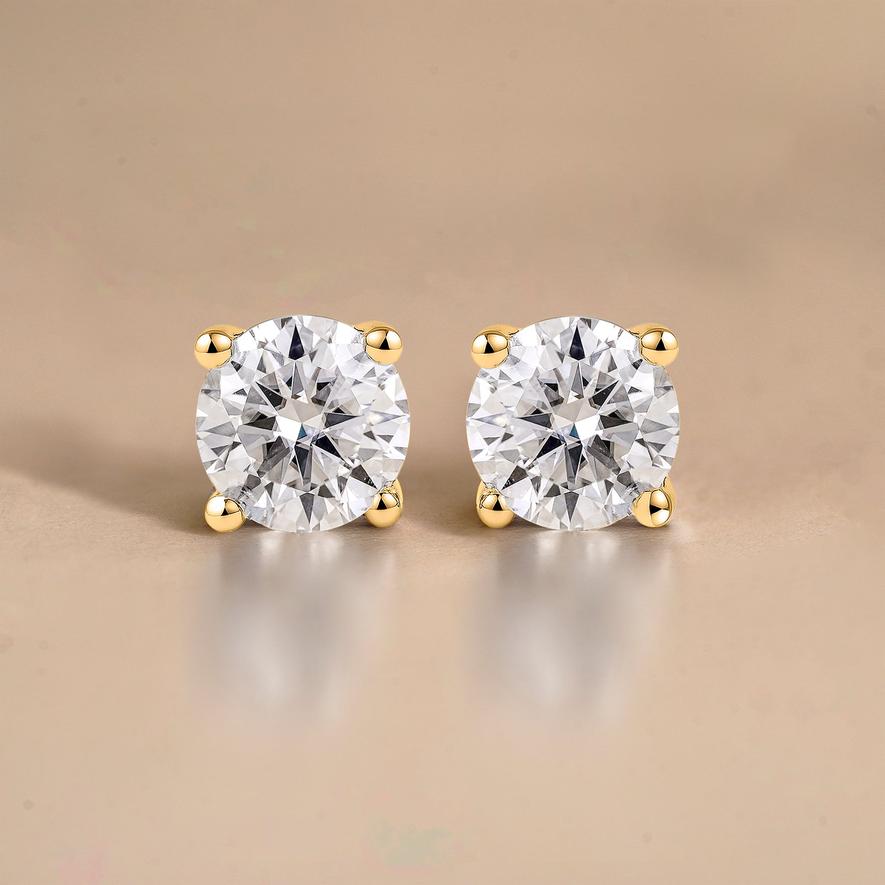 JeenMata Lab Grown Diamond Earrings 0.75 Carat Round Cut 18K Yellow Gold Plated Solitaire Studs for Women
