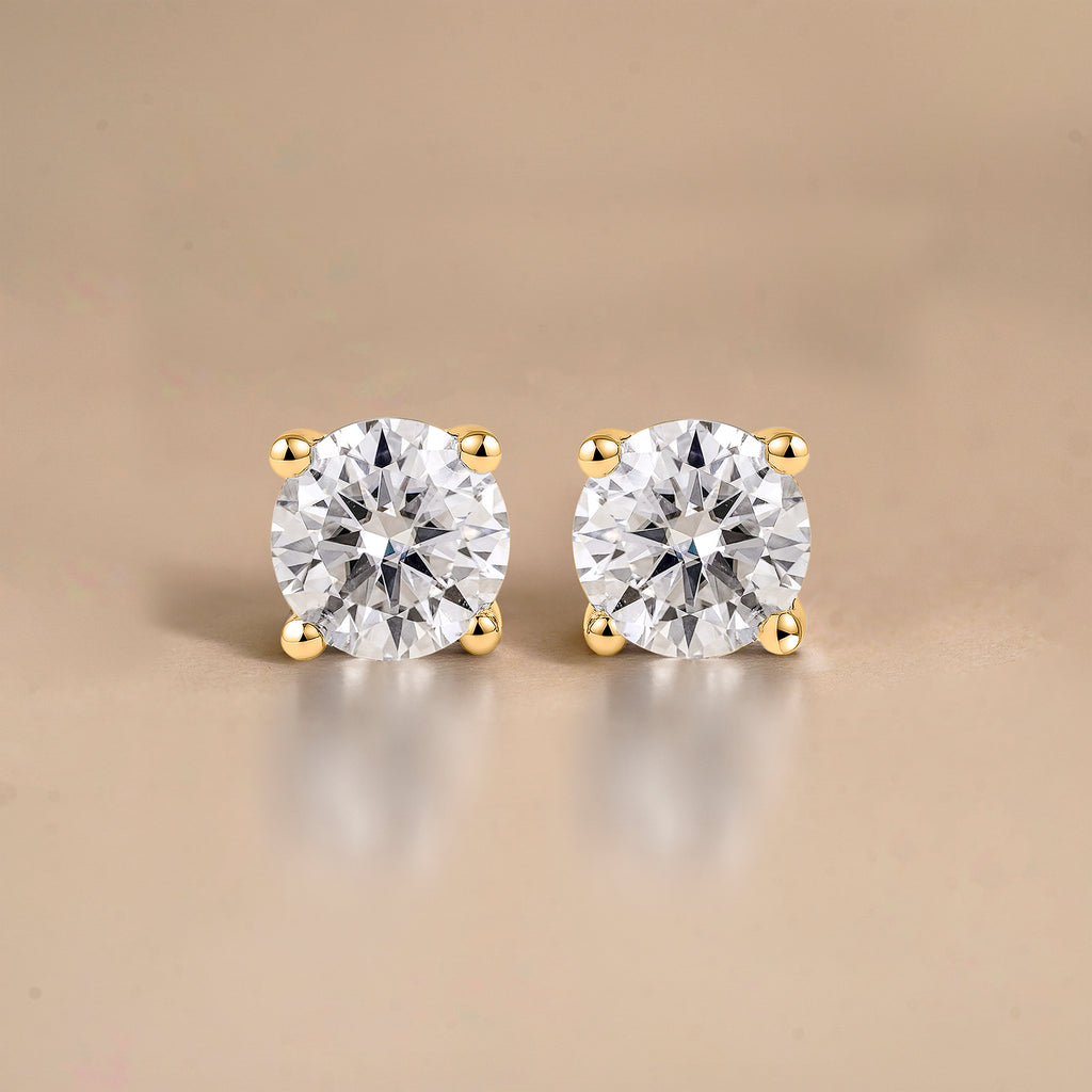 JeenMata Lab Grown Diamond Earrings 0.50 Carat Round Cut 18K Yellow Gold Plated Solitaire Studs for Women