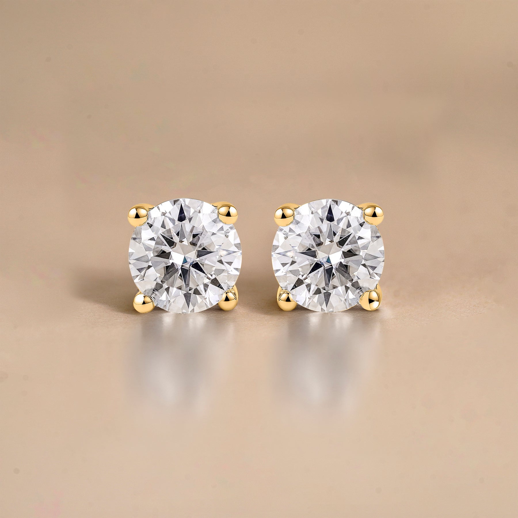 JeenMata Lab Grown Diamond Earrings 0.50 Carat Round Cut 18K Yellow Gold Plated Solitaire Studs for Women