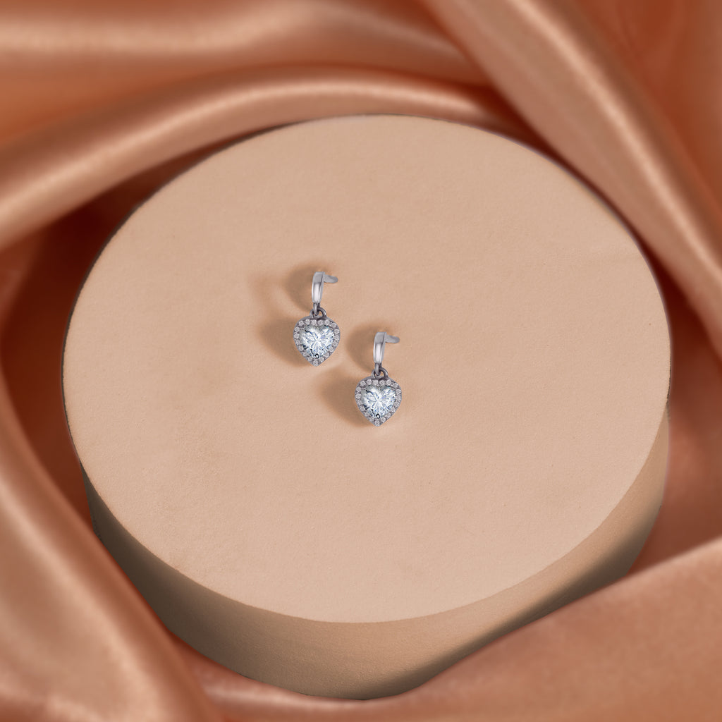 JeenMata Forever Heart 1.25 Carat - Moissanite - April Earrings in 18K White Gold Plating over Silver