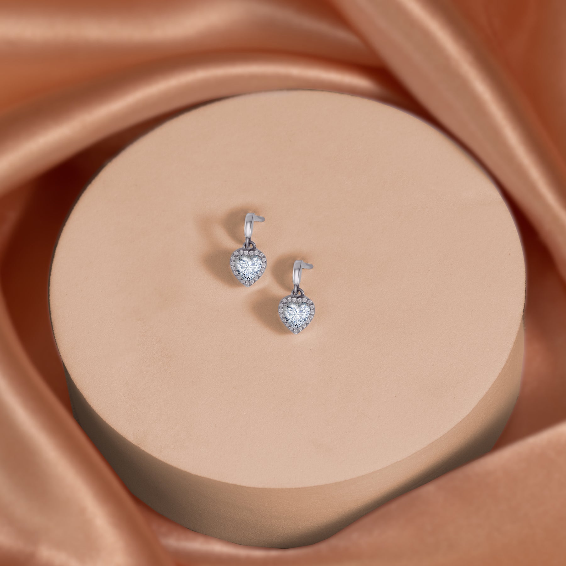 JeenMata Forever Heart 1.25 Carat - Moissanite - April Earrings in 18K White Gold Plating over Silver