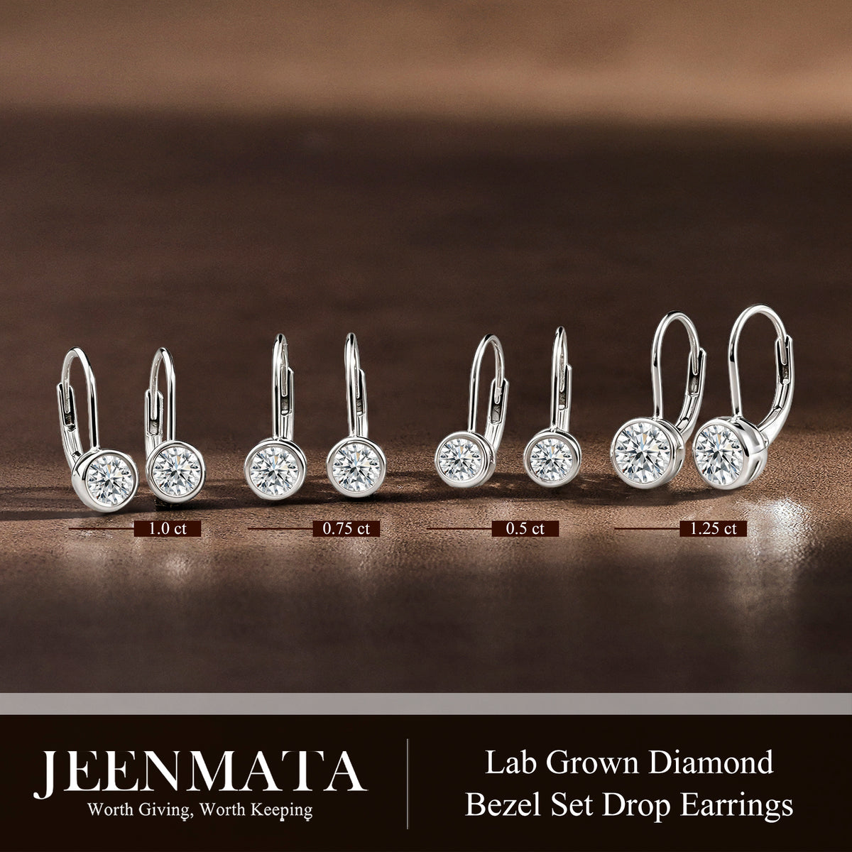 JeenMata 1.25 Carat Lab Grown Diamond Bezel Set Leverback Drop Earring - in 18K White Gold Plating Earrings for Women, Gift for Girlfriend, Mother, Her