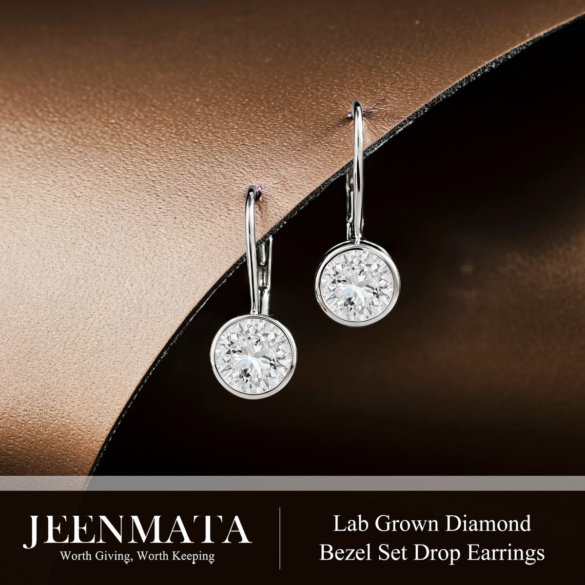 JeenMaJeenMata 0.75 Carat Lab Grown Diamond Bezel Set Leverback Drop Earring - in 18K White Gold Plating Earrings for Women, Gift for Girlfriend, Mother, Herta 0.75 Carat Lab Grown Diamond Bezel Set Leverback Drop Earrings 18K White Gold Plating for Women