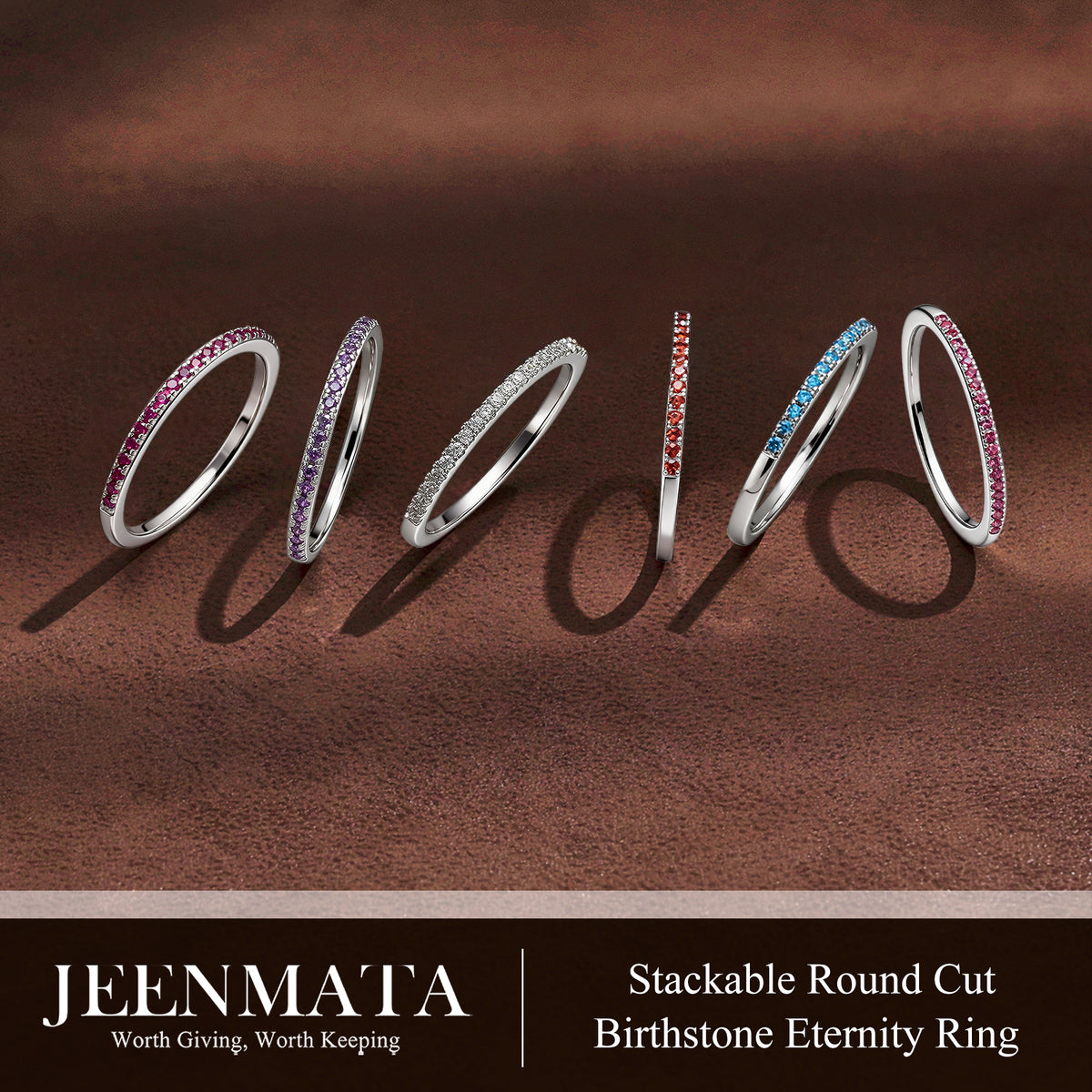 JeenMata Pave Accented - 0.25 Carat Round Cut -June Birthstone- Classic Wedding Band - 18K White Gold Plating for Women