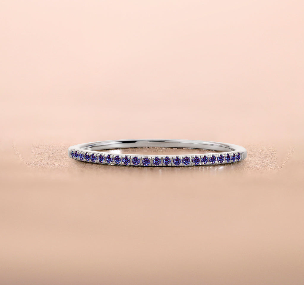 JeenMata Pave Accented - 0.25 Carat Round Cut -June Birthstone- Classic Wedding Band - 18K White Gold Plating for Women