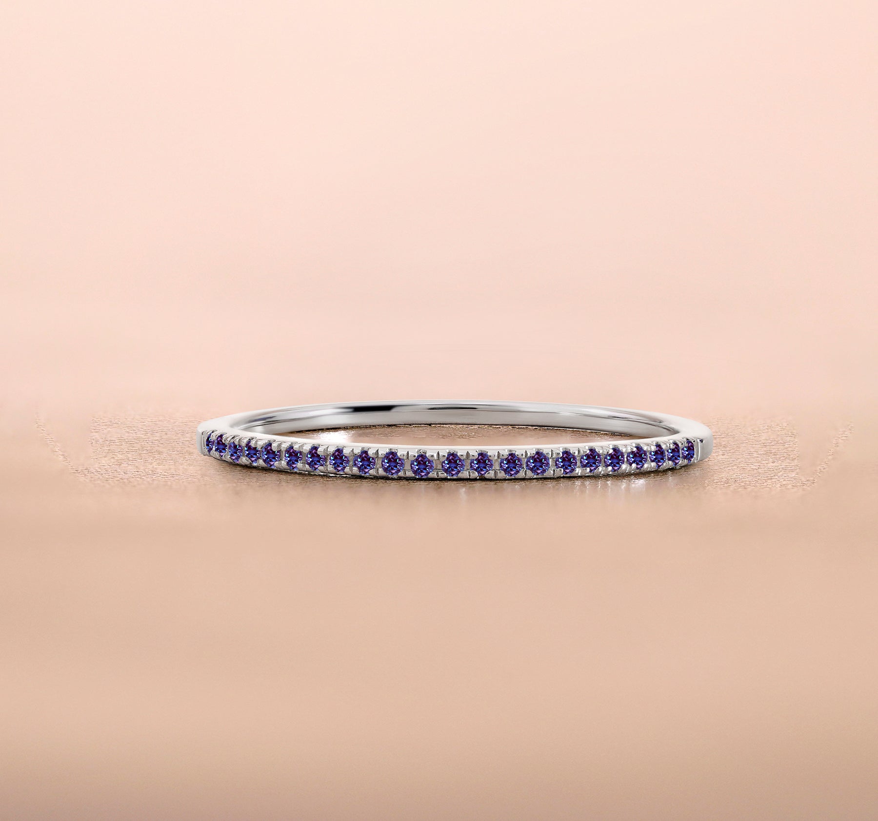 JeenMata Pave Accented - 0.25 Carat Round Cut -June Birthstone- Classic Wedding Band - 18K White Gold Plating for Women