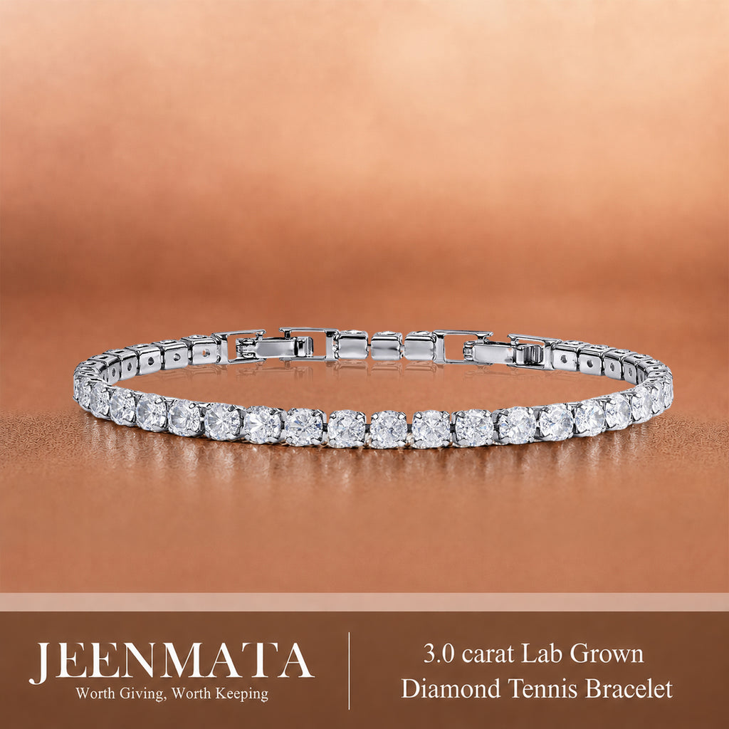 JeenMata 3 Carat Lab Grown Diamond Tennis Bracelets - 18K White Gold Plating for Women Eternity Design Bracelet