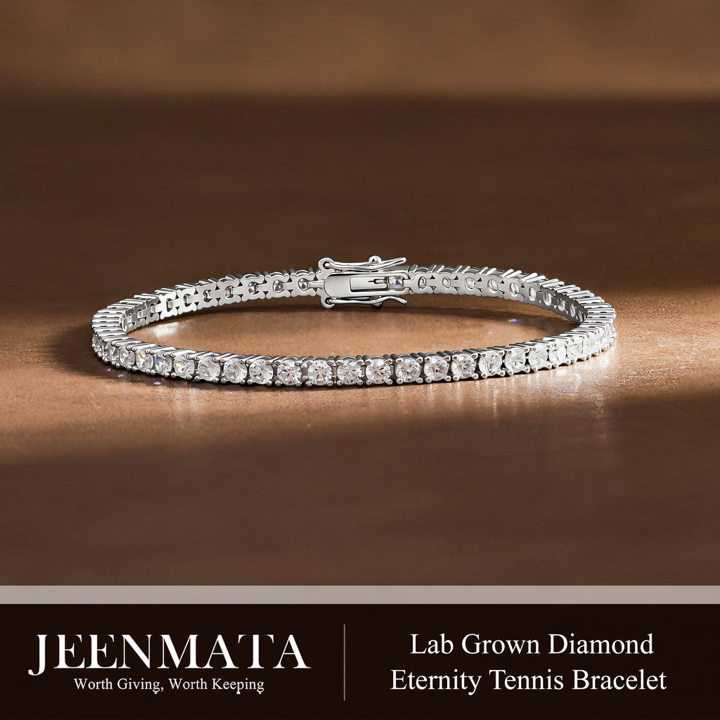 JeenMata 3 Carat Lab Grown Diamond Tennis Bracelets - 18K White Gold Plating for Women Eternity Design Bracelet
