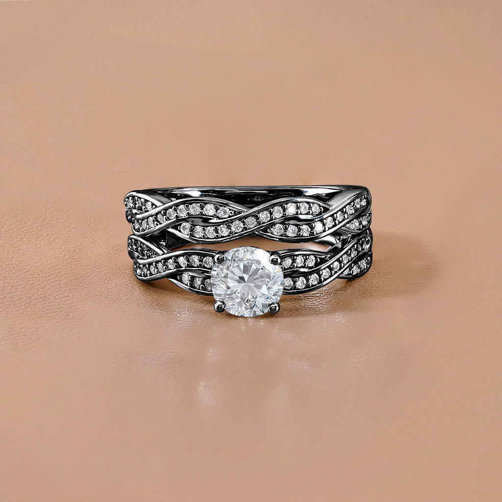 JeenMata 1.25 Carat Round Cut Moissanite Wedding Set - Bridal Set - Infinity Ring - Forever Ring - Promise Ring - 18k Black Gold Plated for Women