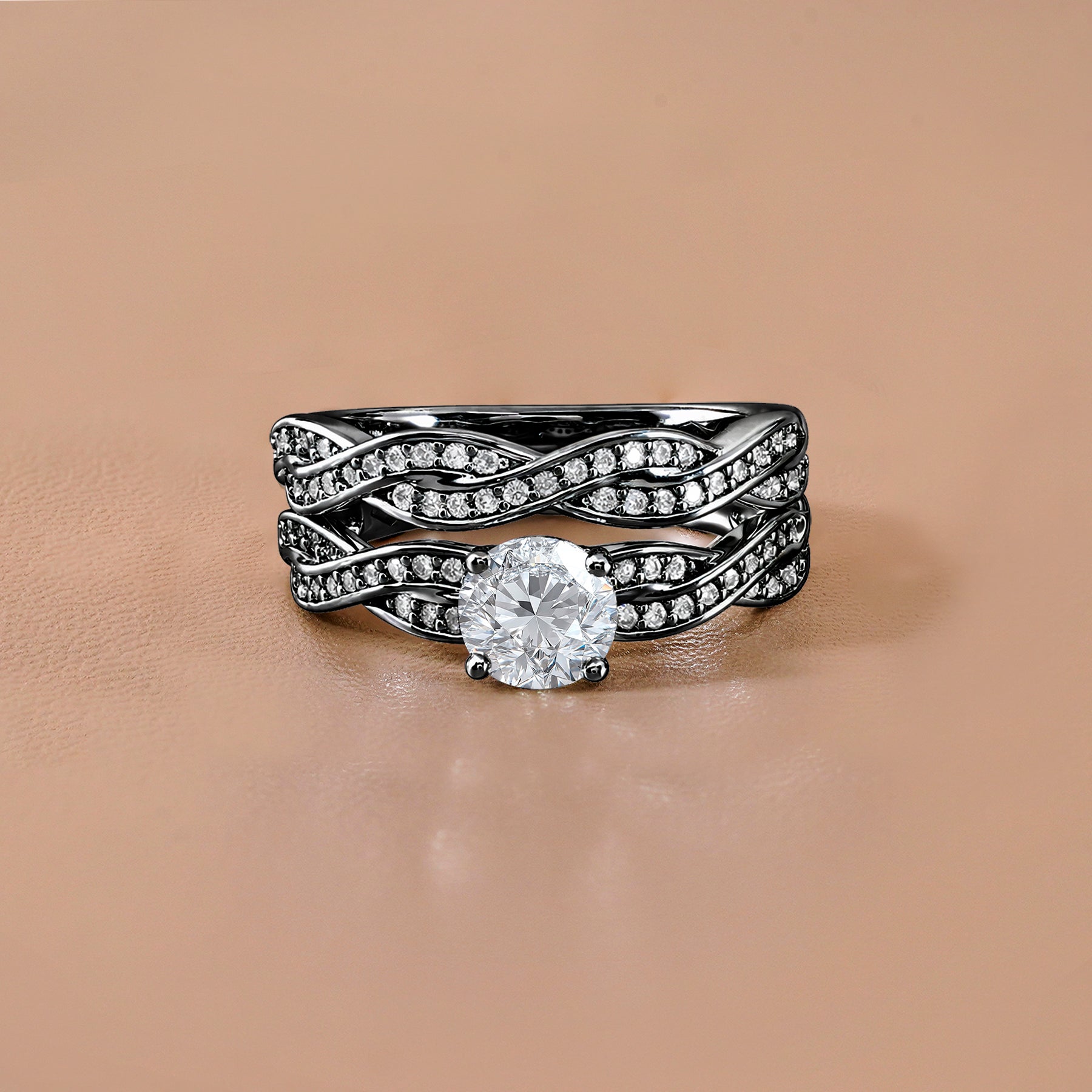 JeenMata 1.25 Carat Round Cut Moissanite Wedding Set - Bridal Set - Infinity Ring - Forever Ring - Promise Ring - 18k Black Gold Plated for Women