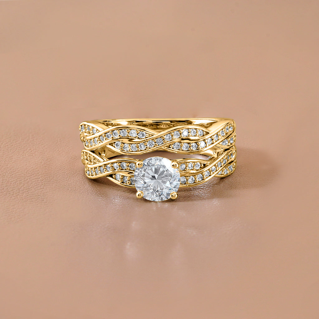 JeenMata 1.25 Carat Round Cut Moissanite Wedding Set - Bridal Set - Infinity Ring - Forever Ring - Promise Ring - 18k Yellow Gold Plated for Women