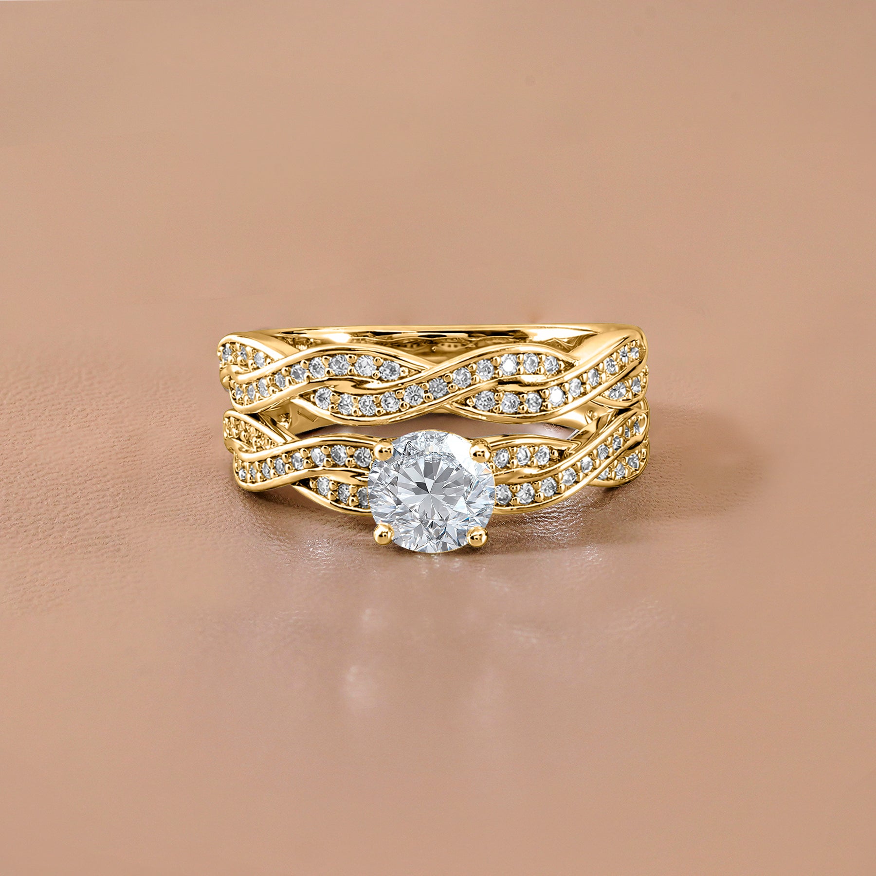 JeenMata 1.25 Carat Round Cut Moissanite Wedding Set - Bridal Set - Infinity Ring - Forever Ring - Promise Ring - 18k Yellow Gold Plated for Women