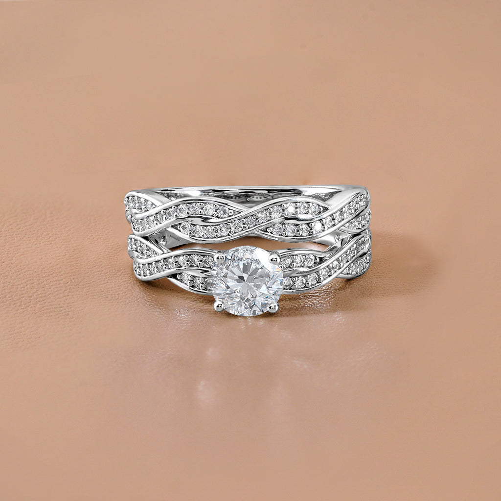 JeenMata 1.25 Carat Round Cut Moissanite Wedding Set - Bridal Set - Infinity Ring - Forever Ring - Promise Ring - 18k White Gold Plated for Women