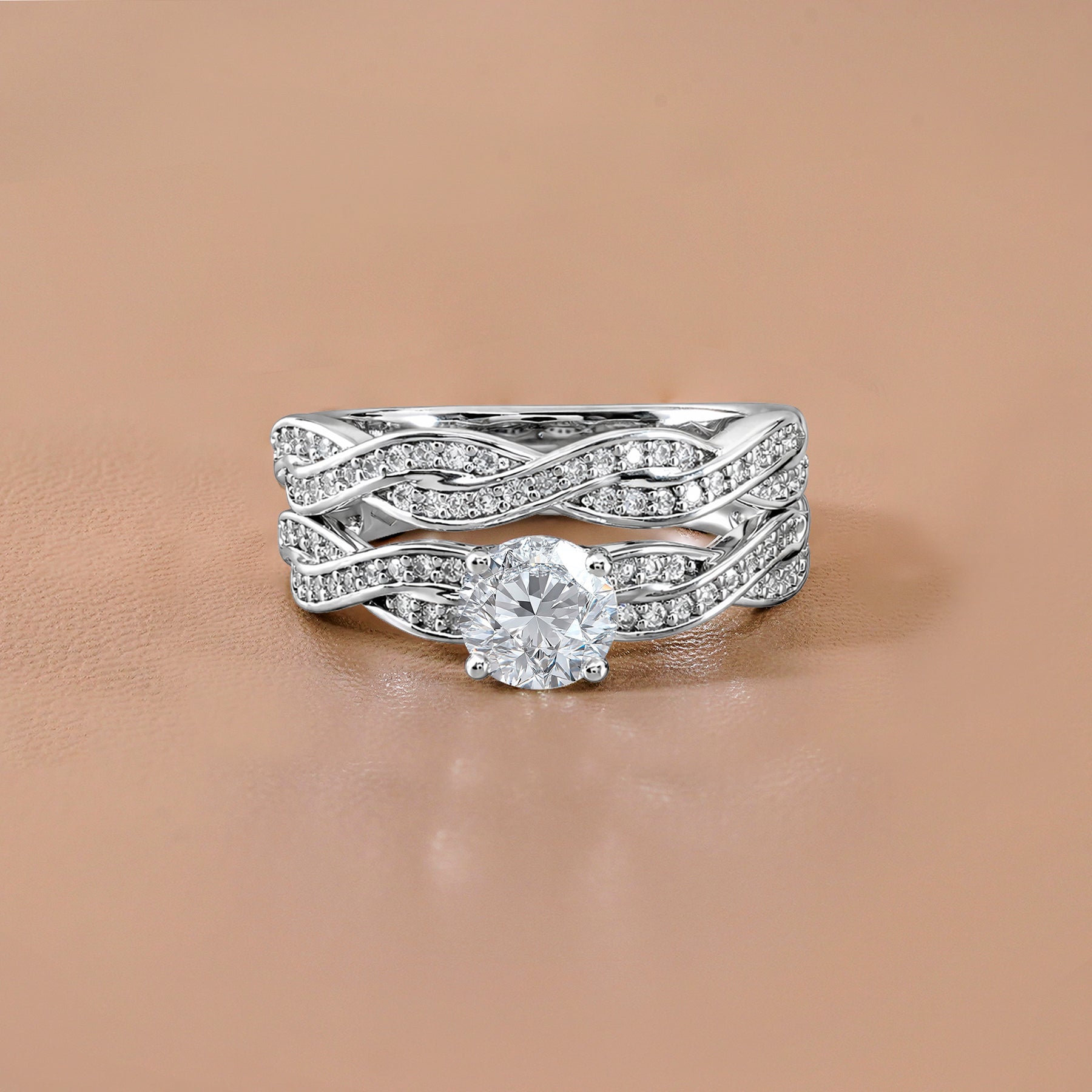 JeenMata 1.25 Carat Round Cut Moissanite Wedding Set - Bridal Set - Infinity Ring - Forever Ring - Promise Ring - 18k White Gold Plated for Women