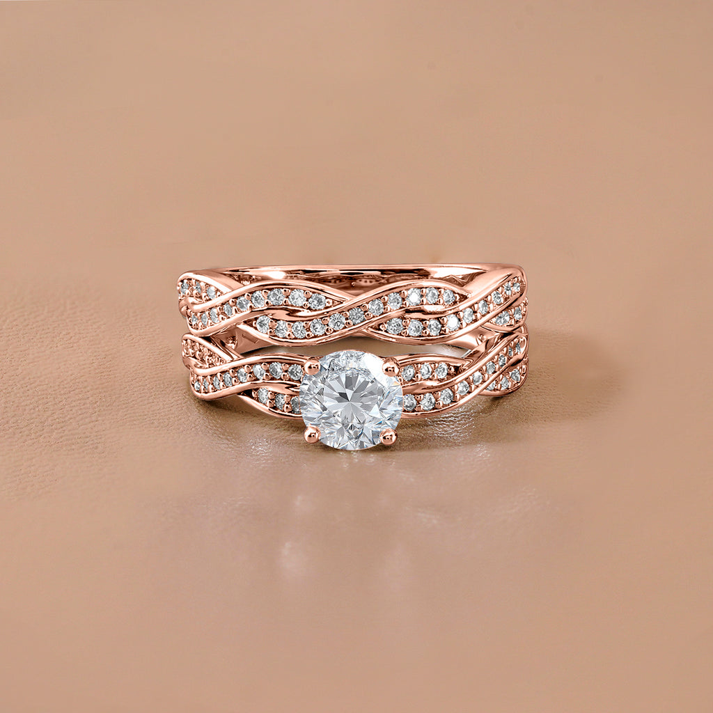 JeenMata 1.25 Carat Round Cut Moissanite Wedding Set - Bridal Set - Infinity Ring - Forever Ring - Promise Ring - 18k Rose Gold Plated for Women