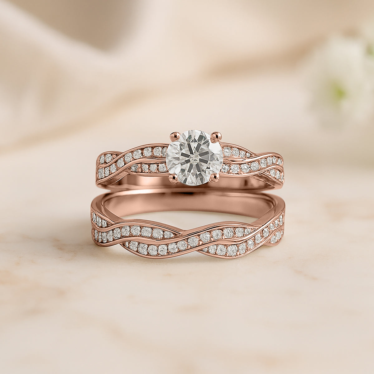 Certified 1 Carat Round Lab Diamond Bridal Set - Infinity Ring