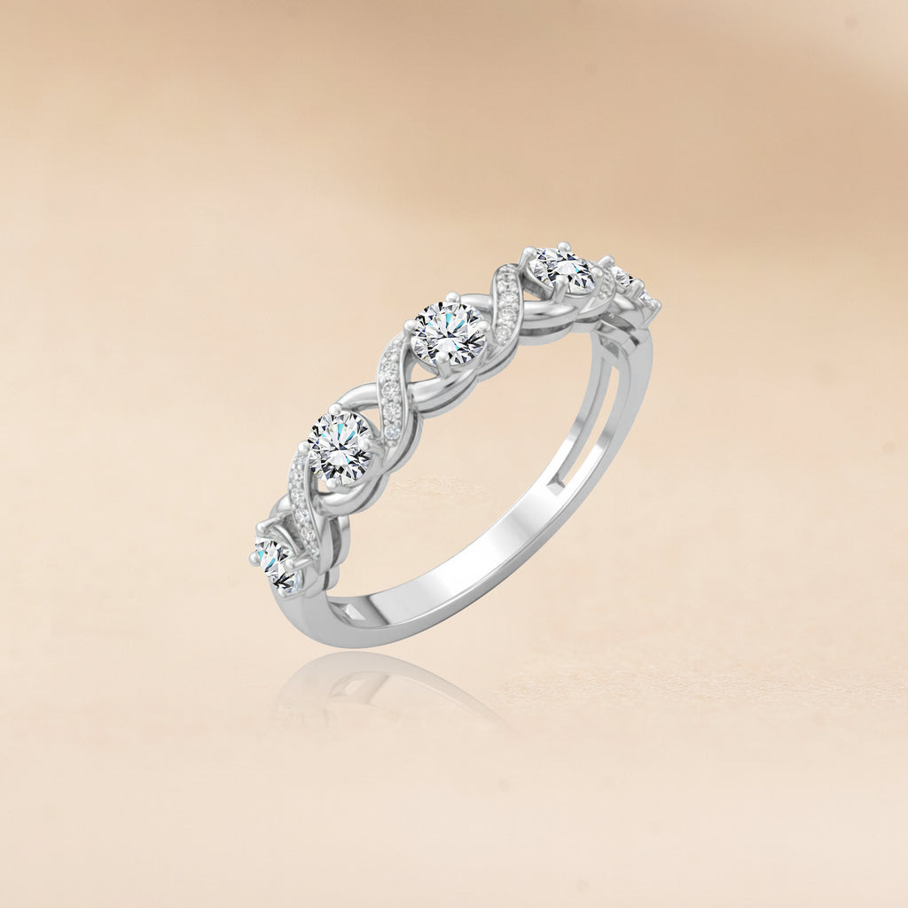 JeenMata Lab Grown Diamond Round Cut Twisted Band - Infinity Wedding Band in 18K White Gold Plating for Women