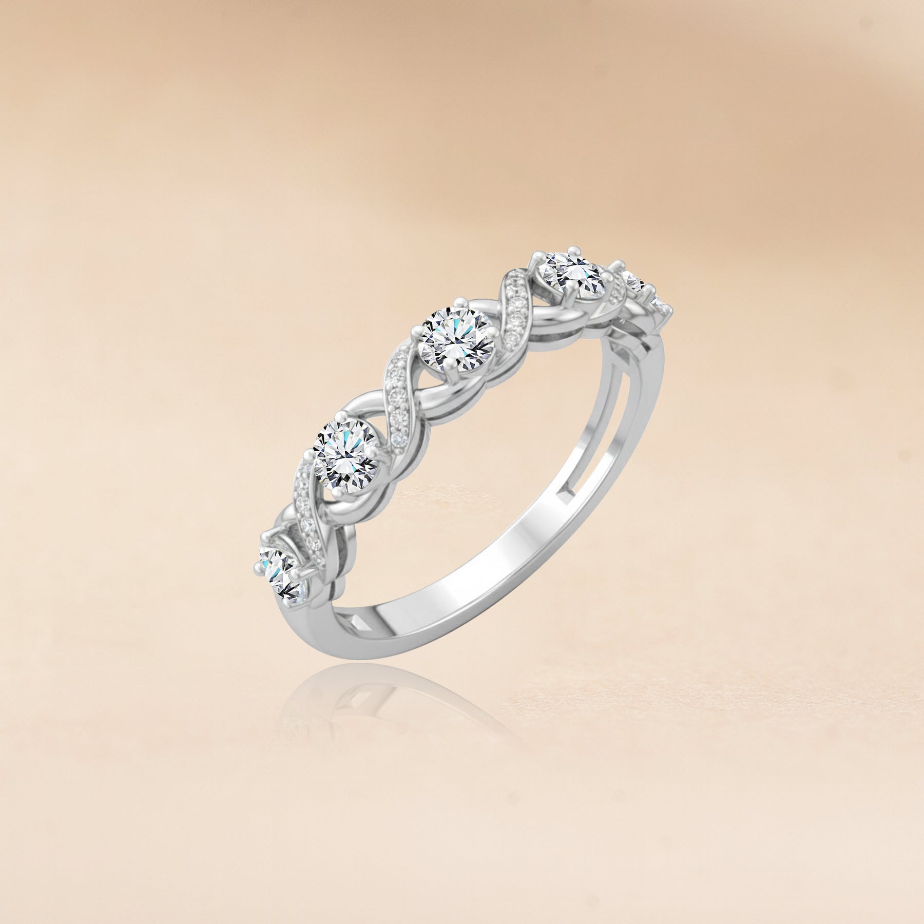 JeenMata Lab Grown Diamond Round Cut Twisted Band - Infinity Wedding Band in 18K White Gold Plating for Women