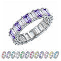JeenMata 10 Carat Emerald Cut February Birthstone - Multicolor Eternity Wedding Band - Amethyst & Cubic Zirconia Rings in 18K White Gold Plating for Women