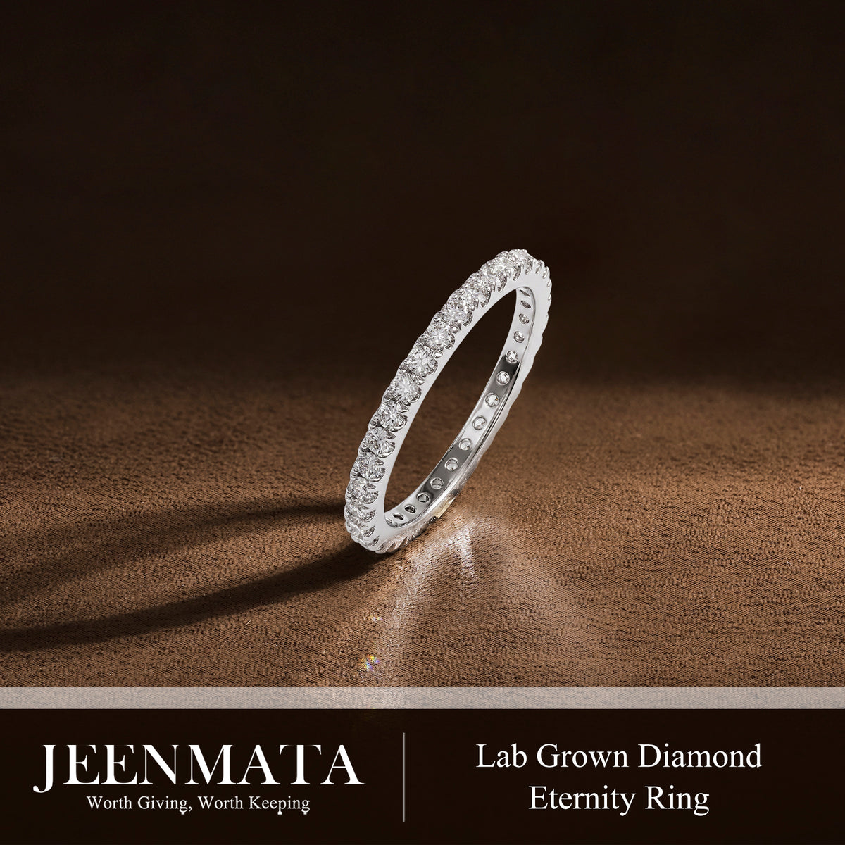 JeenMata Lab Grown Diamond Eternity Ring - Timeless Promise Gift for Women - in 18K White Gold Plating Wedding Rings