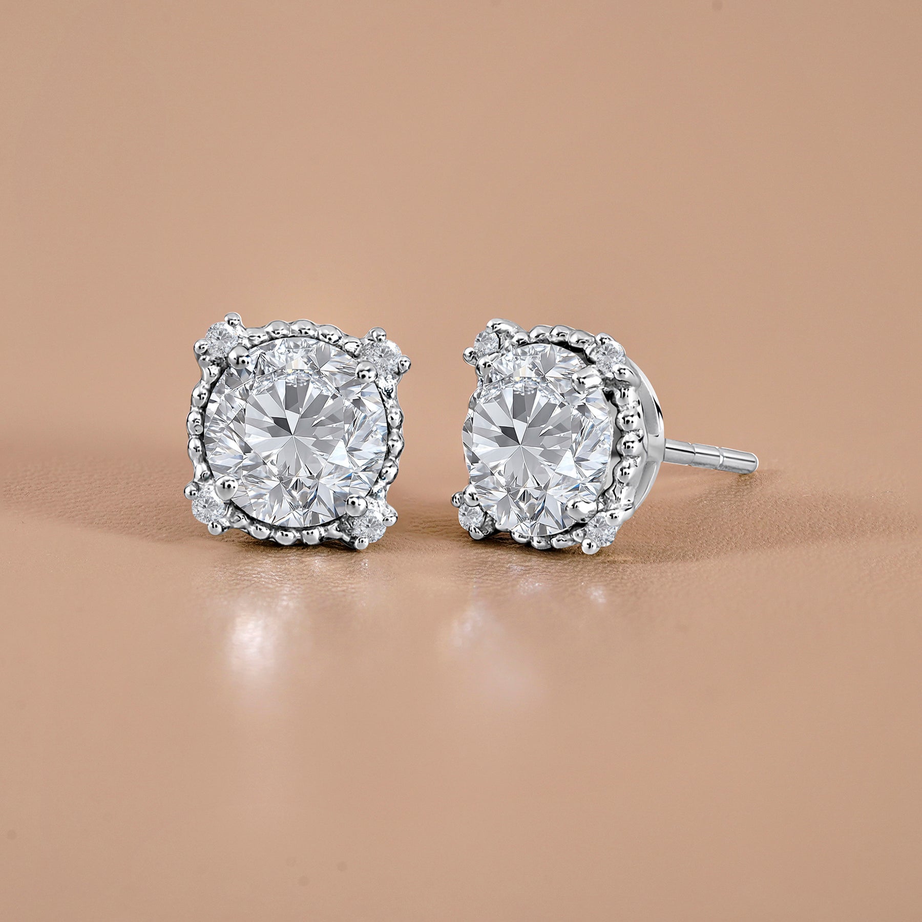 JeenMata 3.5 Carat Round Cut April Birthstone Stud Earrings - Halo Milgrain Earrings in 18K White Gold Plating for Women