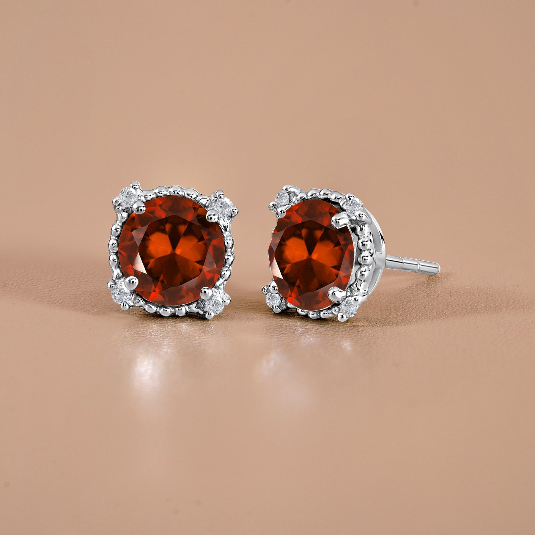 JeenMata 3.5 Carat Round Cut January Birthstone Stud Earrings - Halo Milgrain Earrings in 18K White Gold Plating for Women