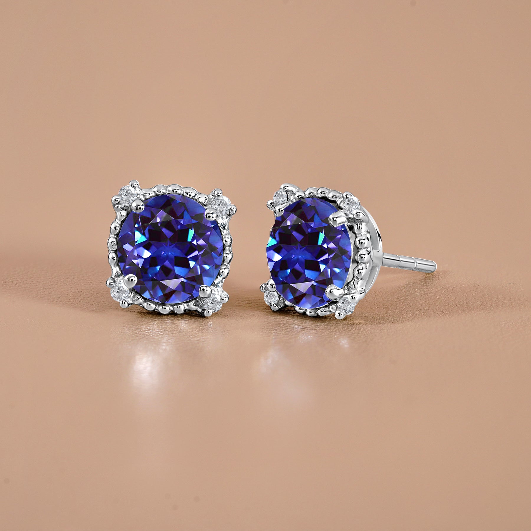 JeenMata 3.5 Carat Round Cut June Birthstone Stud Earrings - Halo Milgrain Earrings in 18K White Gold Plating for Women