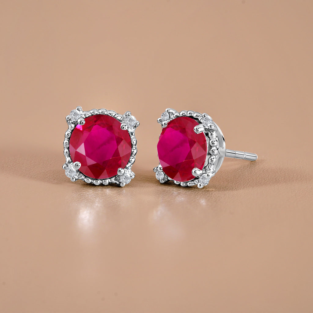 JeenMata 3.5 Carat Round Cut July Birthstone Stud Earrings - Halo Milgrain Earrings in 18K White Gold Plating for Women