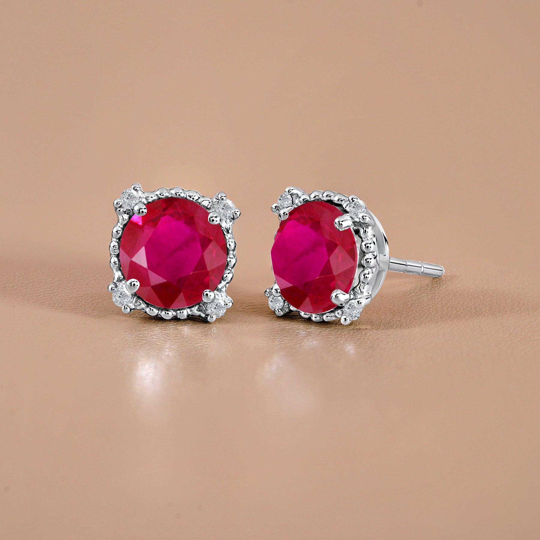 JeenMata 3.5 Carat Round Cut July Birthstone Stud Earrings - Halo Milgrain Earrings in 18K White Gold Plating for Women