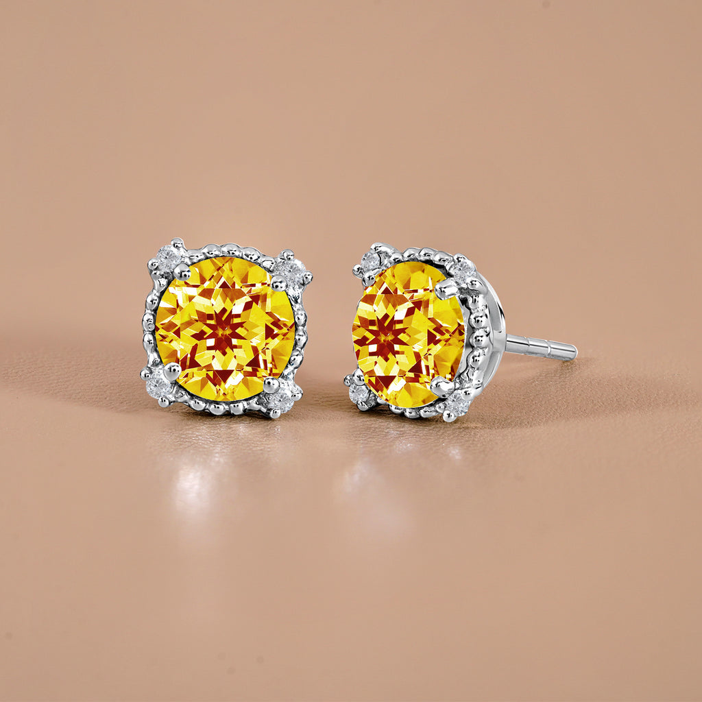 JeenMata 3.5 Carat Round Cut November Birthstone Stud Earrings - Halo Milgrain Earrings in 18K White Gold Plating for Women