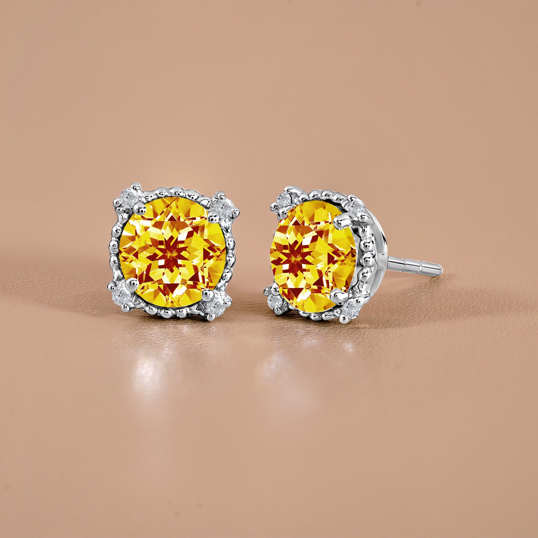 JeenMata 3.5 Carat Round Cut November Birthstone Stud Earrings - Halo Milgrain Earrings in 18K White Gold Plating for Women