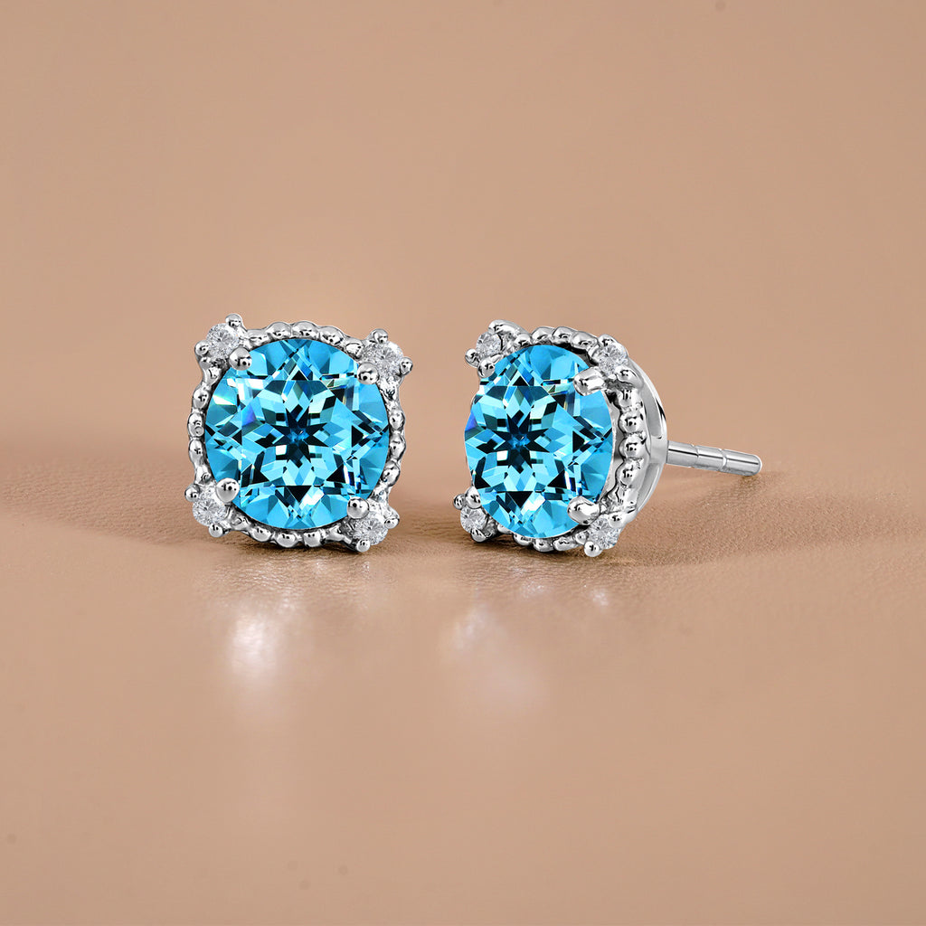 JeenMata 3.5 Carat Round Cut December Birthstone Stud Earrings - Halo Milgrain Earrings in 18K White Gold Plating for Women
