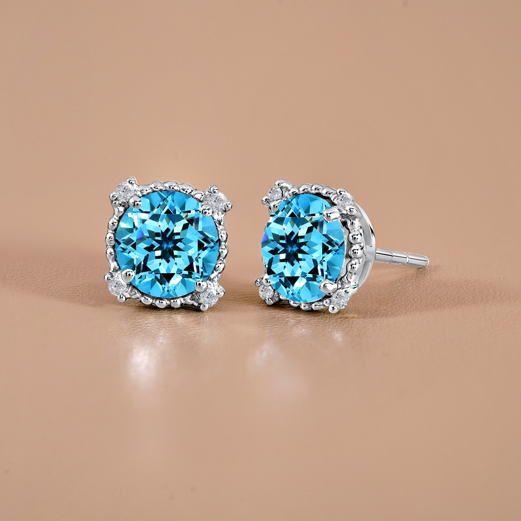 JeenMata 3.5 Carat Round Cut December Birthstone Stud Earrings - Halo Milgrain Earrings in 18K White Gold Plating for Women