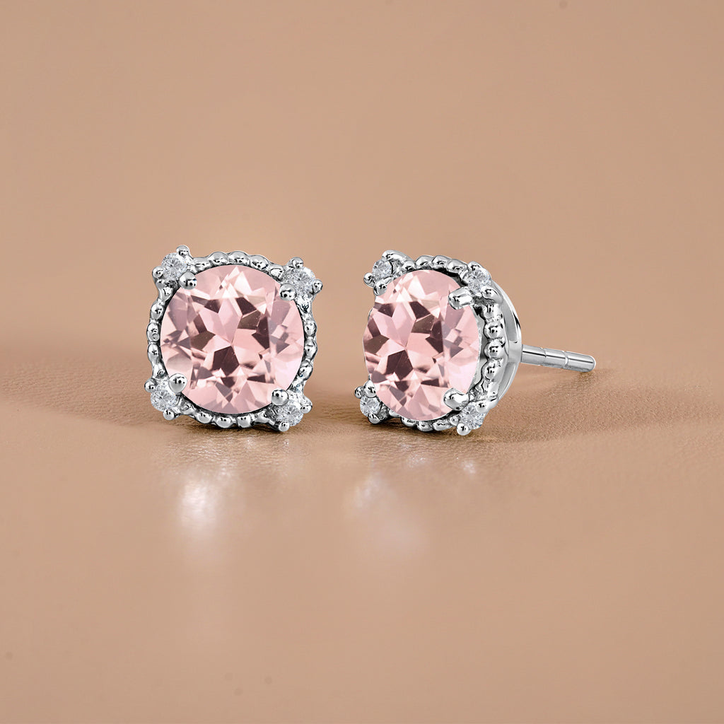 JeenMata 3.5 Carat Round Cut October Birthstone Stud Earrings - Halo Milgrain Earrings in 18K White Gold Plating for Women