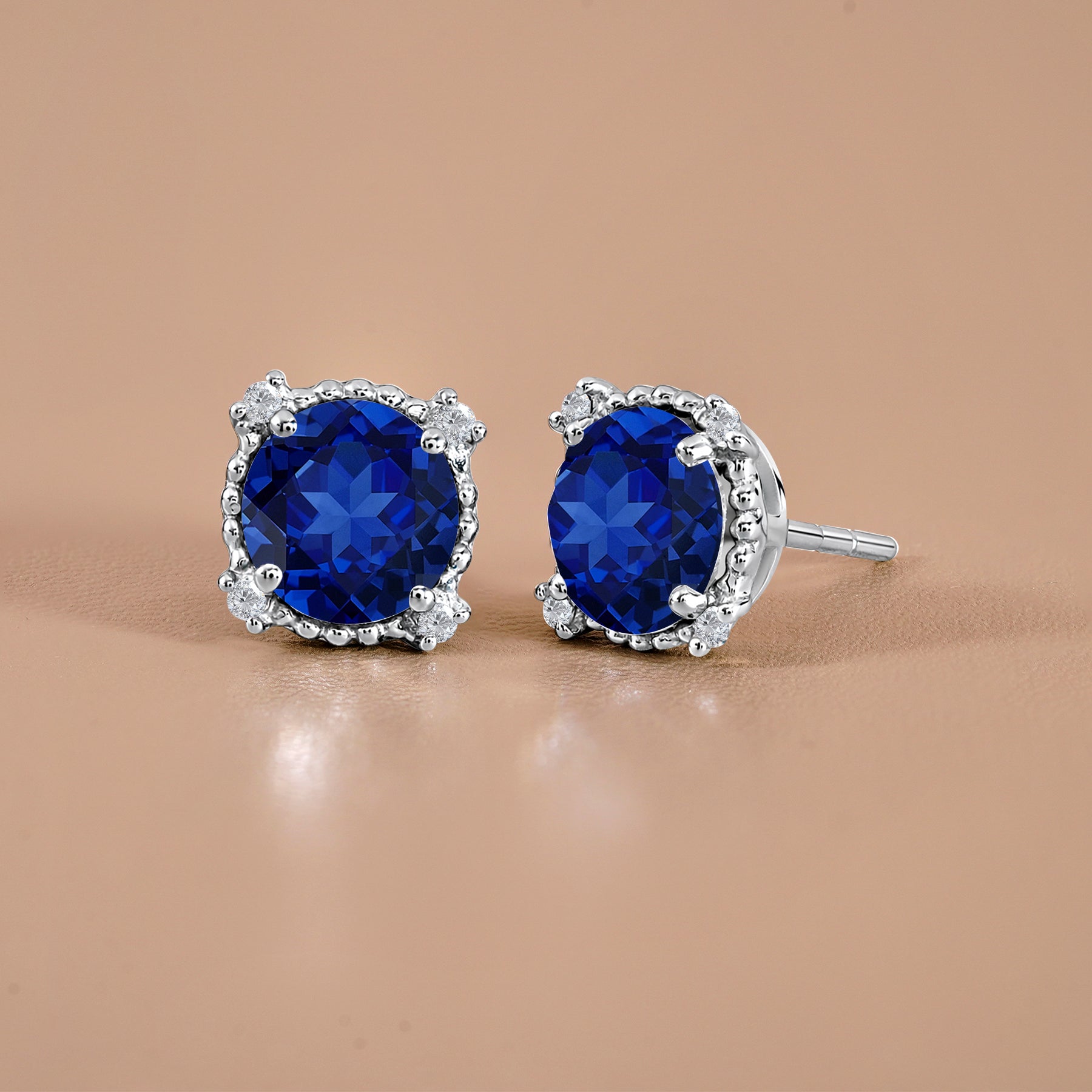 JeenMata 3.5 Carat Round Cut September Birthstone Stud Earrings - Halo Milgrain Earrings in 18K White Gold Plating for Women