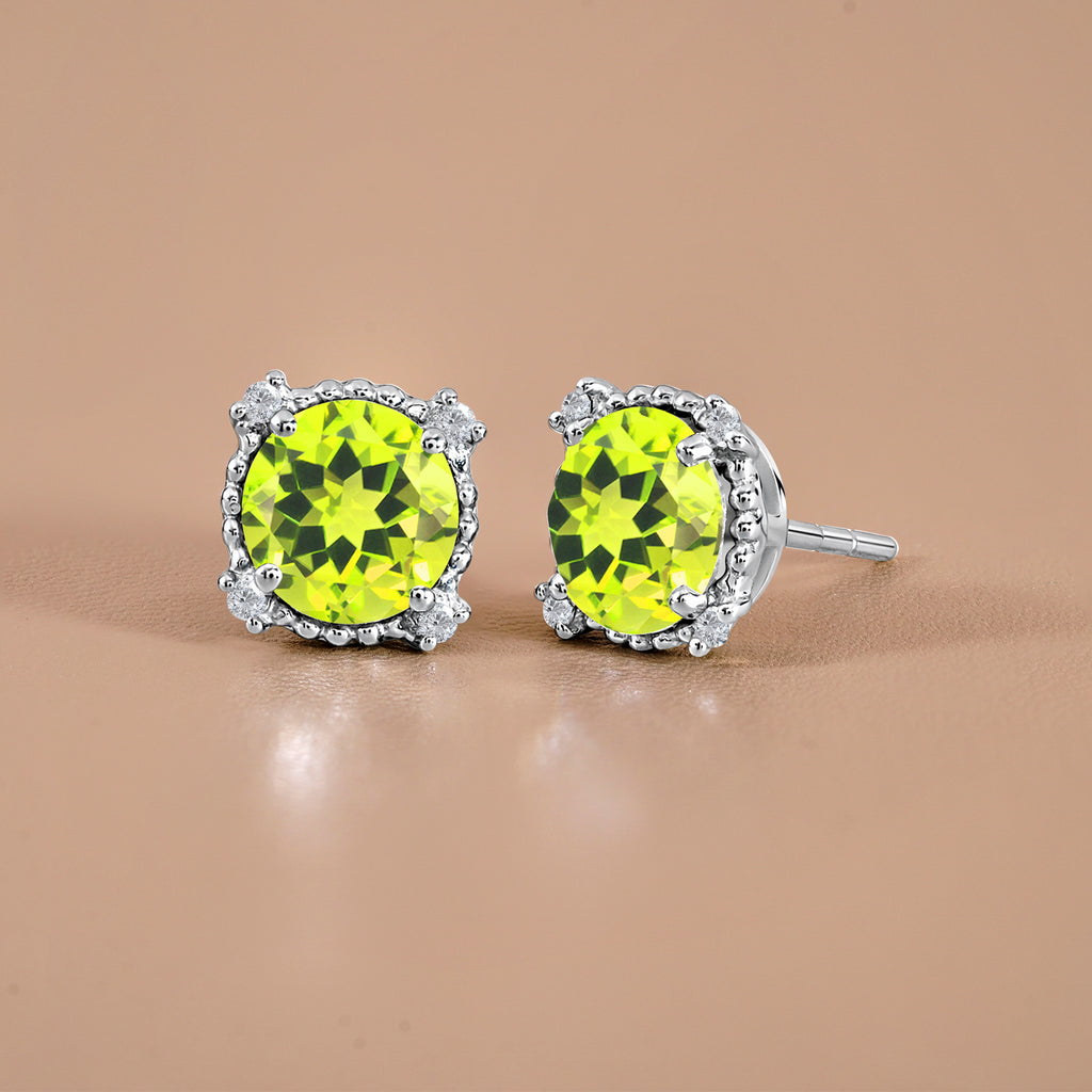 JeenMata 3.5 Carat Round Cut August Birthstone Stud Earrings - Halo Milgrain Earrings in 18K White Gold Plating for Women