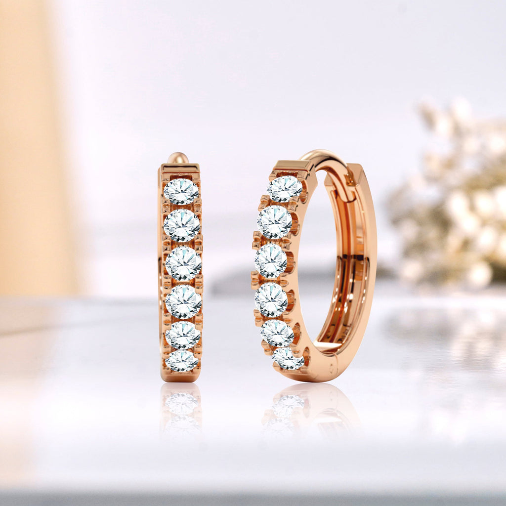Certified Lab Grown Diamond Hoop Earrings - Round Cut Classic Hoop Earrings for Everyday Jewelry - White Gold Plating