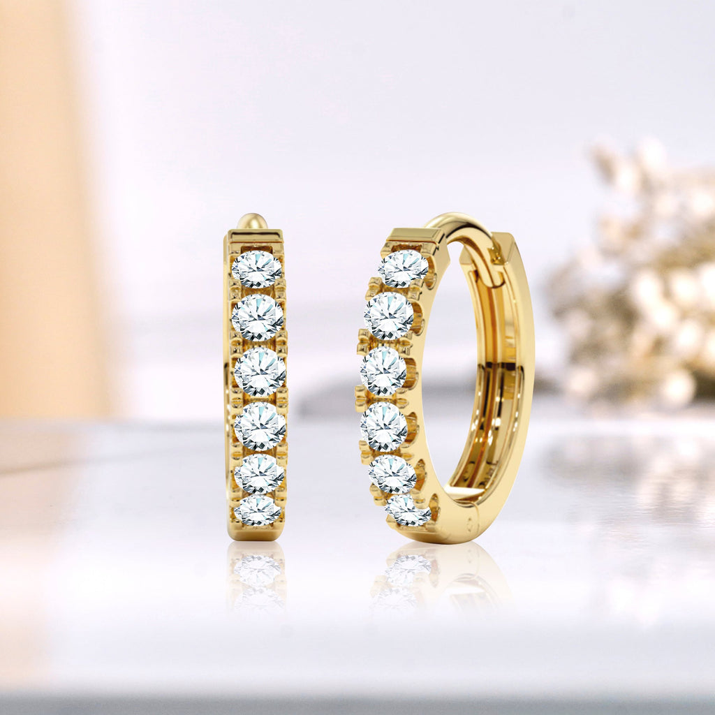 Certified Lab Grown Diamond Hoop Earrings - Round Cut Classic Hoop Earrings for Everyday Jewelry - White Gold Plating