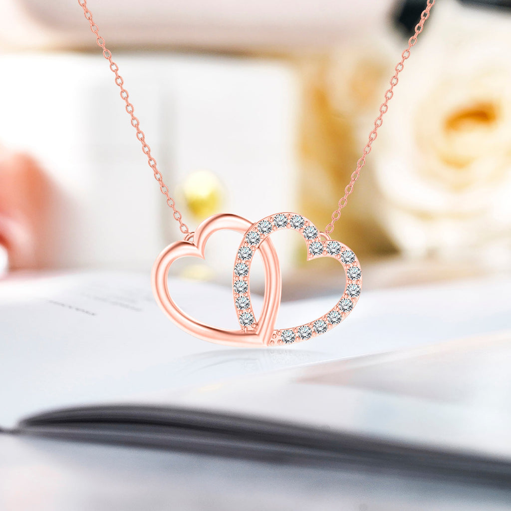 Certified Lab Grown Diamond Interlocking Heart Shape Pendant Necklace in White Gold Plating