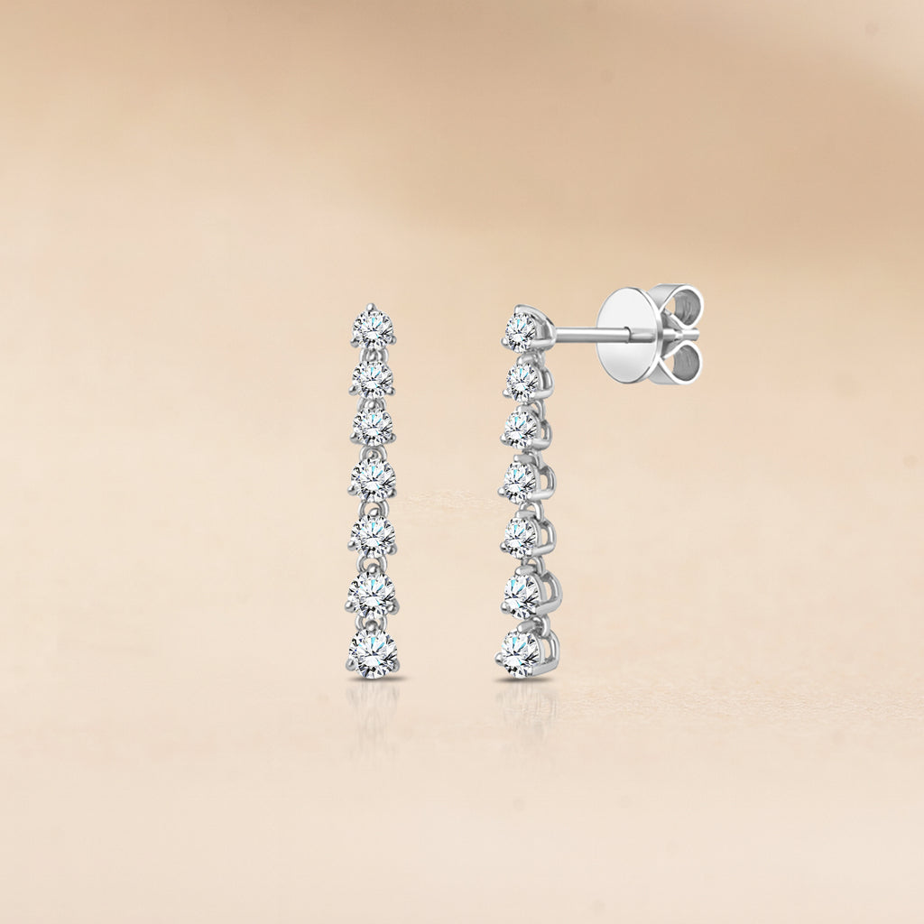 JeenMata 1 Carat Round Cut Lab Grown Diamond Linear Drop Earrings - Classic Drop Earrings in 18K White Gold Plating for Women