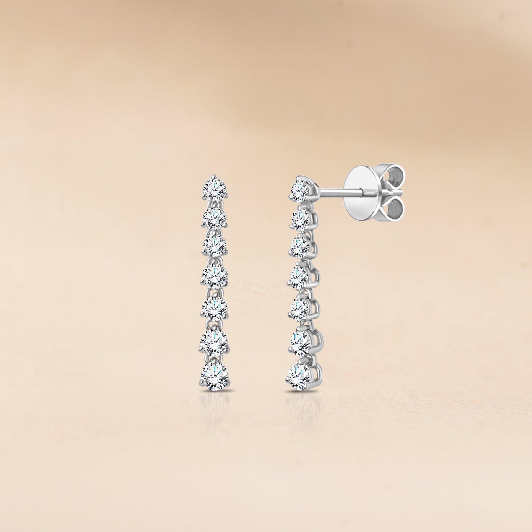 JeenMata 1 Carat Round Cut Lab Grown Diamond Linear Drop Earrings - Classic Drop Earrings in 18K White Gold Plating for Women
