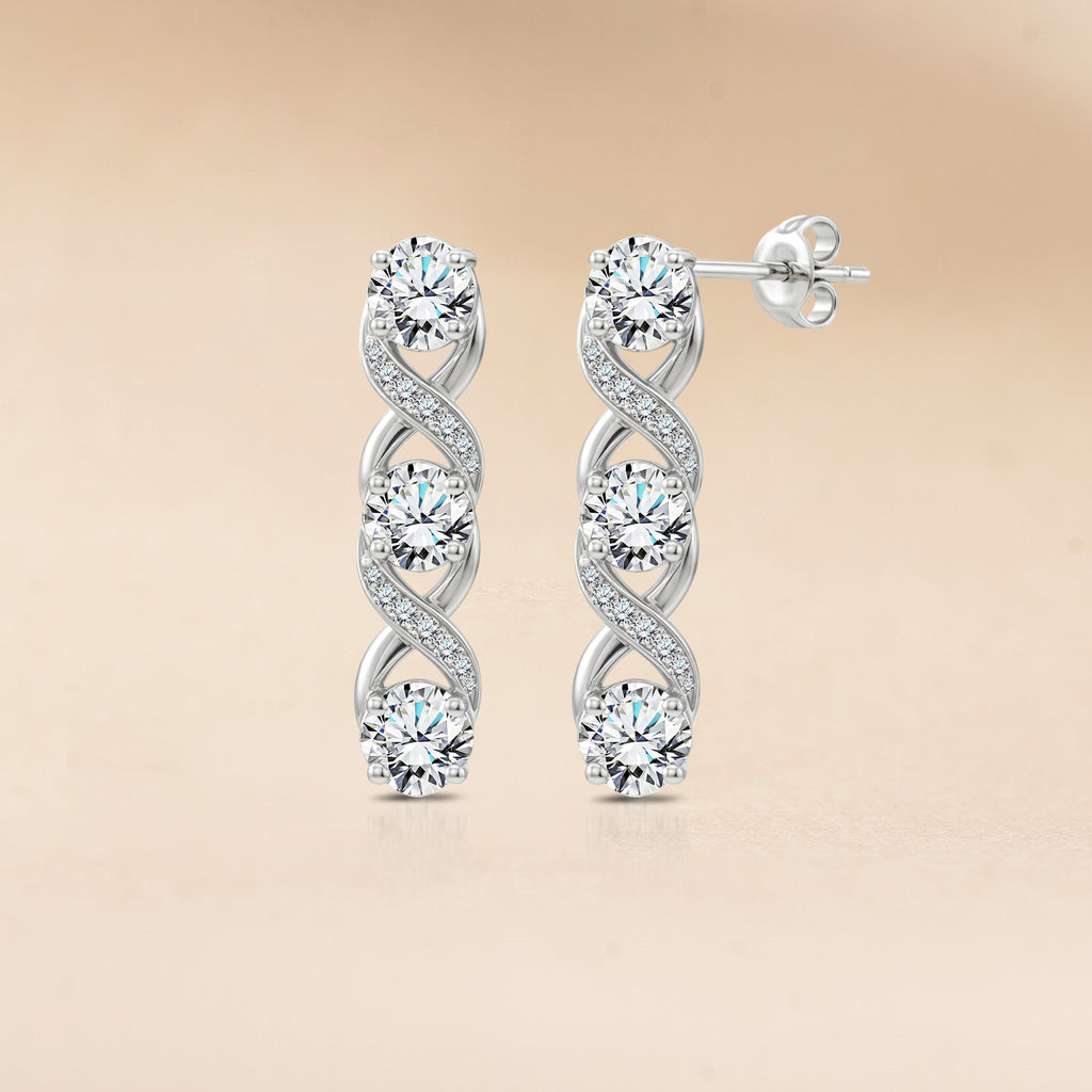 JeenMata Lab Grown Diamond 1 Carat Round Cut Twisted Drop Earrings - Elegant Infinity Inspired Earrings in 18K White Gold Plating for Women